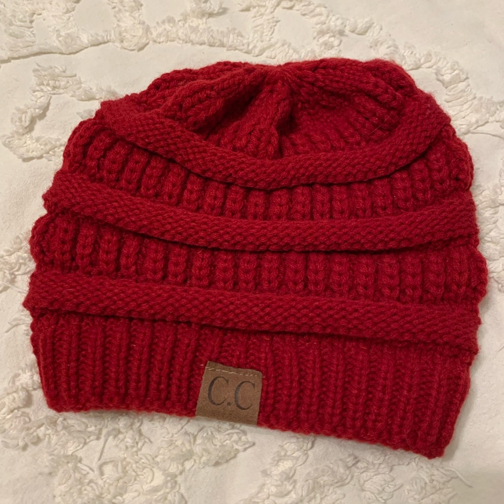 CC Boutique Red Fitted Beanie Hat
